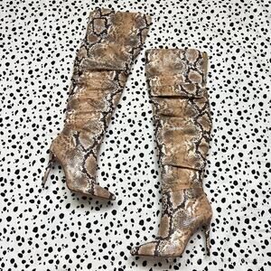 NEW Jessica Simpson | Ladee Snake Print Ruched Thigh High Heeled Boots Womens 9M